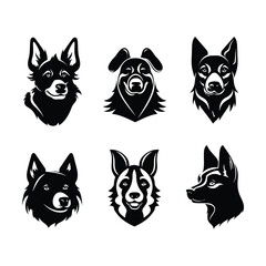 Dog head icon set simple minimal black silhouette