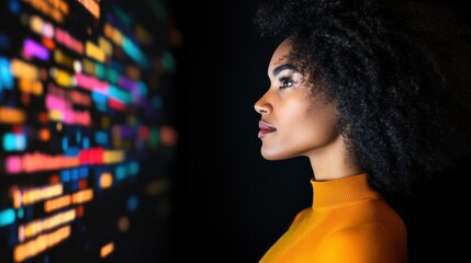 Immersive Digital Landscapes Innovative Tech Professional in Bold Marigold, Exploring Cutting-Edge Visualization and Futuristic Data Storytelling for Gen Z Workforce