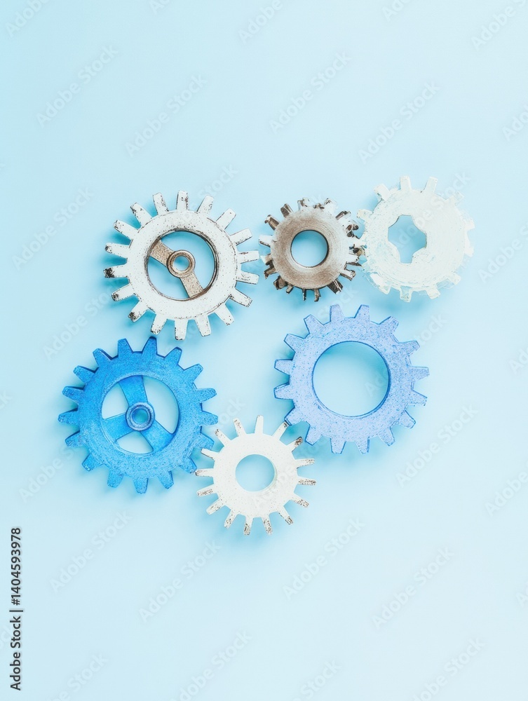 Poster Systech Synergy Next-Gen Digital Transformation Visualization with Interconnected Gears Showcasing Adaptive AI-Powered Business Ecosystem Innovation