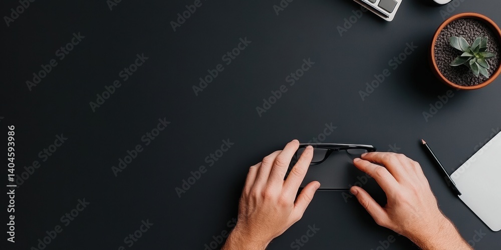 Poster AI-Powered Workspace Minimalism Dark Aesthetic Digital Productivity Snapshot with Succulent - Sleek Tech-Driven Professional Performance Visualization