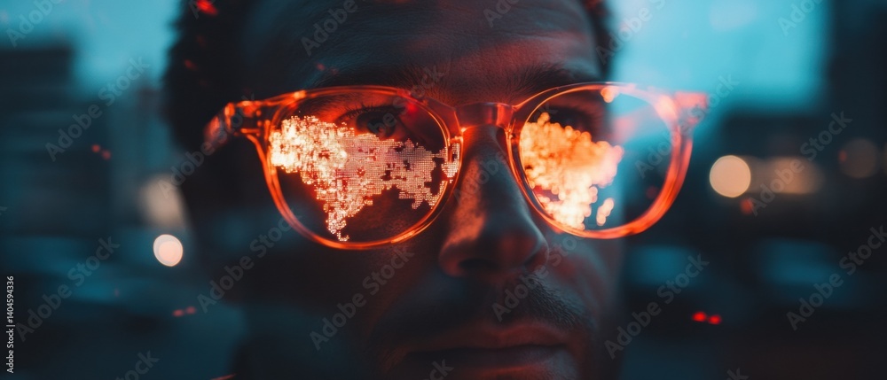 Poster innovative global insights cinematic tech vision with amber optics revealing world network connectiv