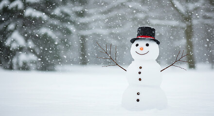 Fototapeta premium Snowy Day Delight: A Snowman's Winter Wonderland AI Generated