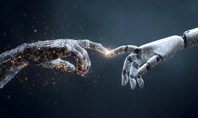 Human and Robot Hand Reaching, Connection, Artificial Intelligence, Future Technology