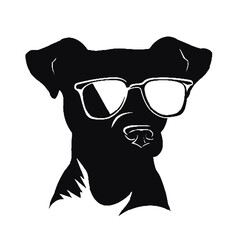Fototapeta premium サングラスをかけた犬の頭のシルエット、眼鏡をかけた犬のアイコンベクトル