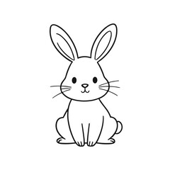 Obraz premium Cute rabbit line art calmly sitting against a black background with copy space