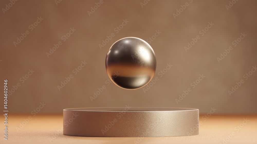 Poster silver ball rotating on a table representing a balance icon floating in a prism of light and reflect