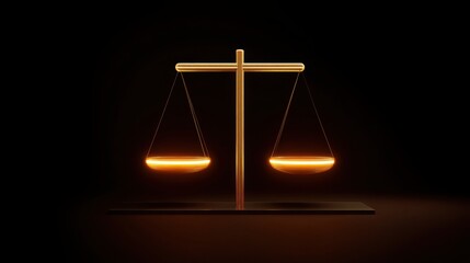 Glowing balance scale on glass platform representing stability and equilibrium in an abstract artistic environment