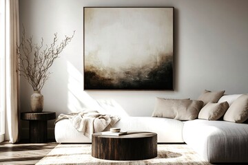 Modern Minimalist Living Room with Abstract Art