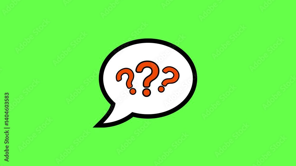 Poster animated speech bubble with floating question marks for help icon.question marks inside speech bubbl
