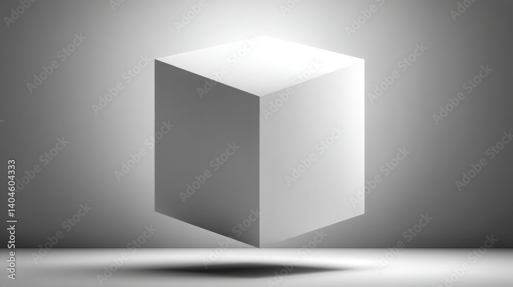 Poster a simple white cube placed on a gray background in a minimalist setting creating a clean and modern 