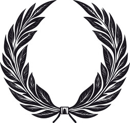 Obraz premium Laurel Wreath Feathered Illustration with Quill and Bird Silhouette