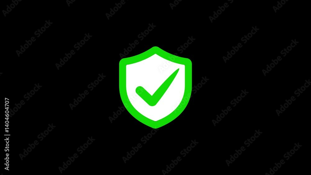 Poster green check mark inside shield animation for security and approval confirmation.shield with green ch