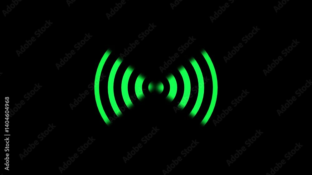 Poster radio wave signal emanating from center on black background animation.green radio waves emanating fr