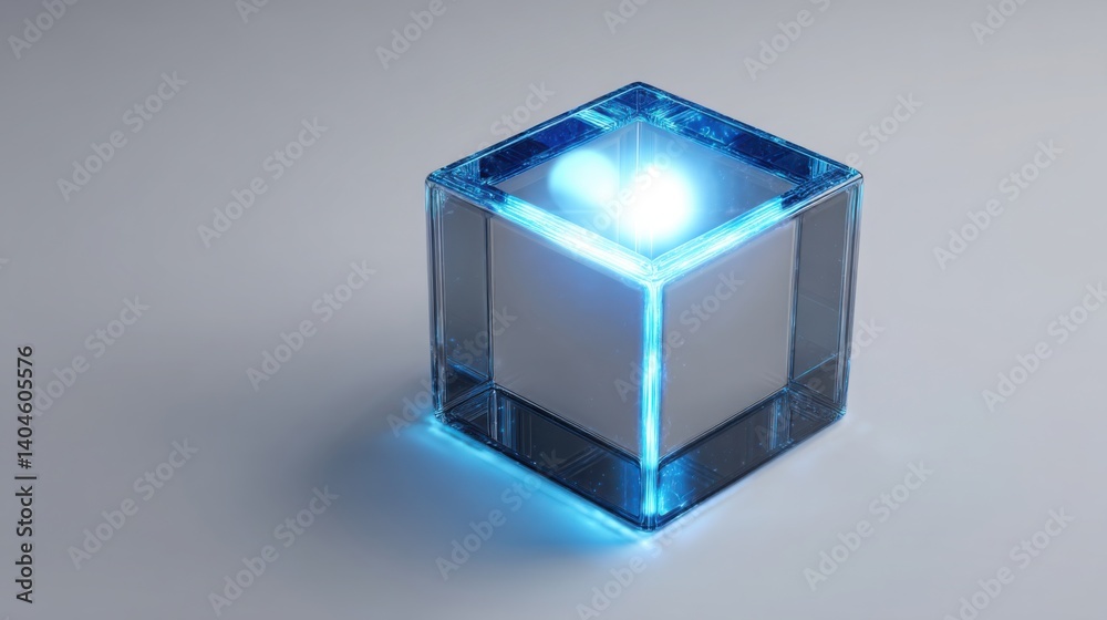 Poster captivating cube with a gentle light emitting from within, symbolizing the unlocking of a larger ide