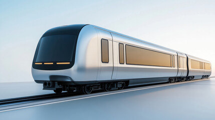 Naklejka premium sleek silver chrome subway train glides along tracks, showcasing modern design and technology. futuristic look evokes sense of speed and innovation in urban transportation