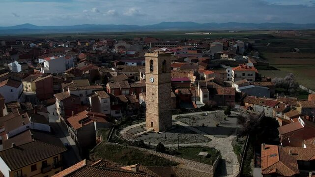 Monreal del campo aerial view, typical spanish town near by Madrid. High quality 4k footage