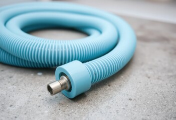 Naklejka premium Flexible Light Blue Corrugated Hose Pipe Close Up Texture Detail Durable Plastic Tubing for Industrial or Medical Use