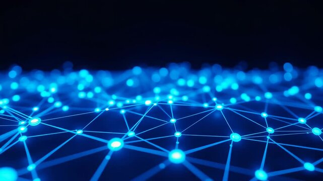 Abstract Network Connection Visualization with Bright Blue Lights