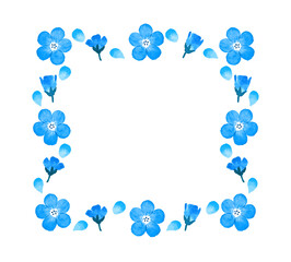 水彩タッチのネモフィラの四角フレーム　花　春　青色　ブルー