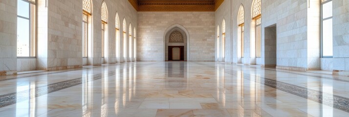 Ethereal Islamic Heritage Syria Independence Day Marble Palace Panorama - Architectural Minimalism Meets Cultural Storytelling in Pristine Spatial Design