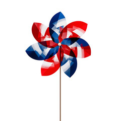 Red, white and blue pinwheel spinning, cute design, transparent background
