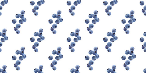 Ripe blueberries forming a seamless pattern on white background