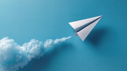 Paper airplane flying toward success sign representing ambition and determination in a goal-oriented journey