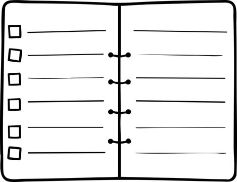 Blank notebook with checkboxes for notes and tasks.