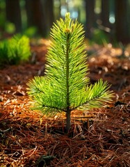 Freshly Sprouted Tree Seedling Emerging from Fertile Soil in Spring

