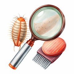 cosmetic products lice comb and magnifying glass