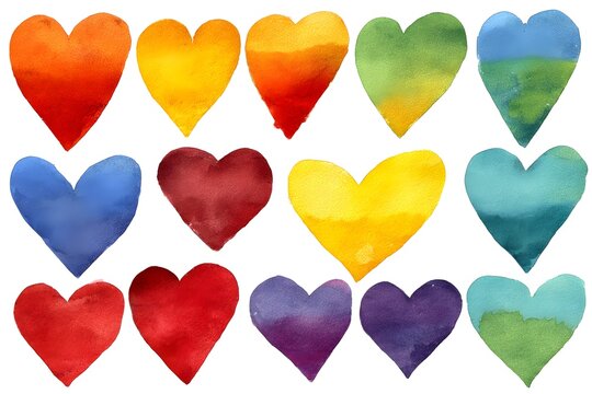 Vibrant Watercolor Hearts Collection Romantic Colorful Love Design Elements Perfect for Valentine's Day Cards Wedding Invitations Romantic Backgrounds