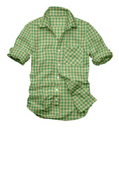 Isolated on white, a casual blue plaid shirt and a  shirt are stylish menswear apparel made of cotton textile