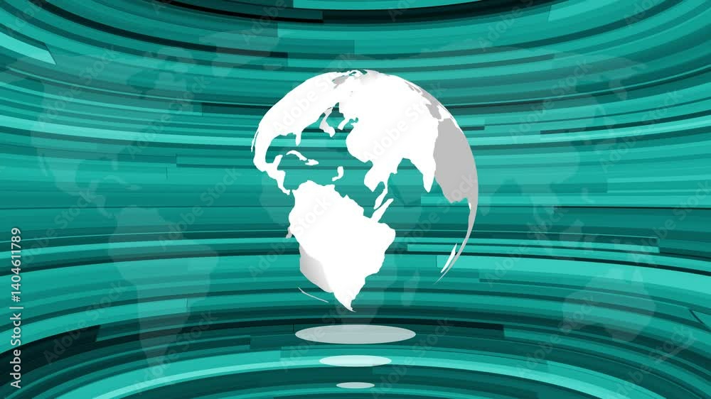 Poster global network connection with earth globe animation on teal background graphic loop