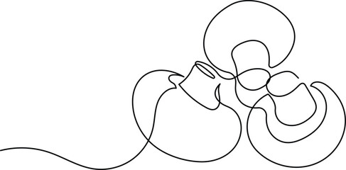 Mushroom in continuous line art drawing style. Minimalist black linear sketch isolated on white background. Editable stroke, Vector illustration
