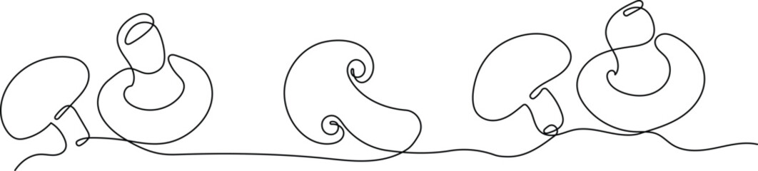 Mushroom in continuous line art drawing style. Minimalist black linear sketch isolated on white background. Editable stroke, Vector illustration