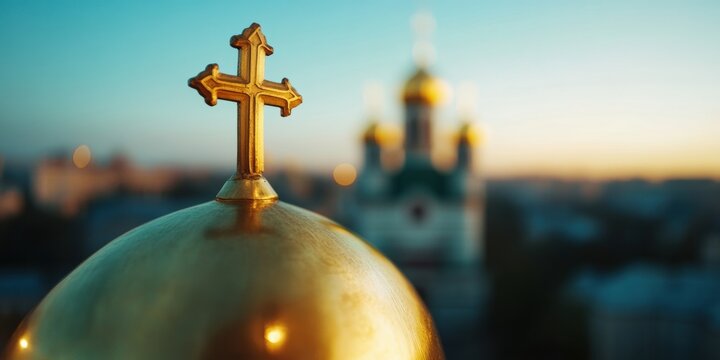 Spiritual Serenity Orthodox Holy Saturday Golden Cross Illuminating Urban Heritage - Architectural Storytelling for Cultural Tourism and Mindful Travel Experience - Powered by Adobe