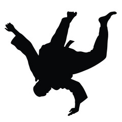 Silhouette of Judo Practitioner in MidAir Throw with Transparent Background