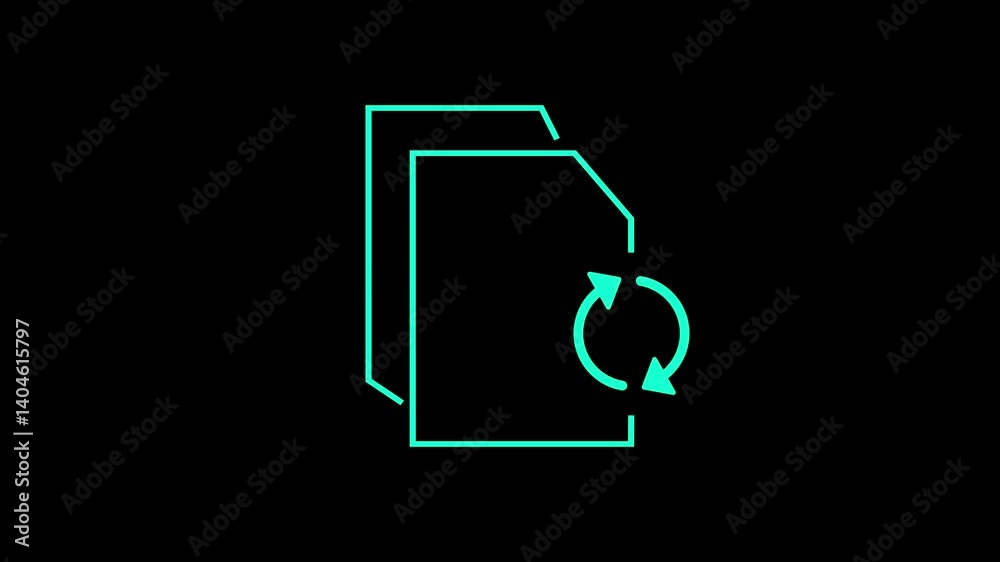 Poster neon file synchronization icon animation on black background loopable modern style