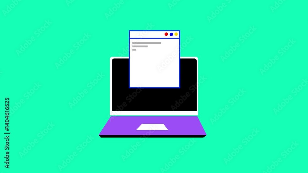 Poster animated laptop with floating document on green screen minimal design style