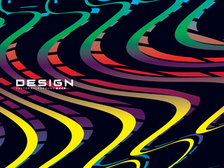 Rendering black background with 3d metal texture abstract curve pattern. Abstract multicolored gardien wave lines on black background. Modern wave lines flowing. Futuristic technology concept.