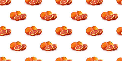Seamless pattern of whole and sliced blood oranges creating a vibrant backdrop