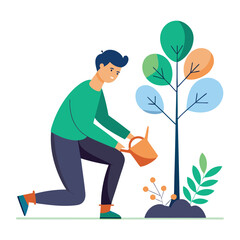 a man is planting trees vector