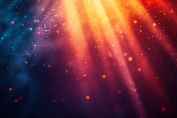 Colorful abstract background with vibrant light rays and sparkling particles in dark space