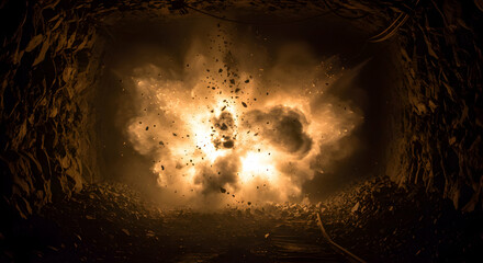 Powerful Explosion In Dark Tunnel