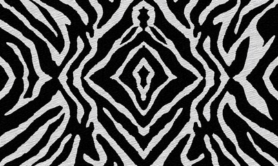 Obraz premium Elegant Black White Zebra Stripes Pattern Seamless Textile Design Trendy Fashion Fabric Print Background High Resolution Texture Repeat Monochrome 