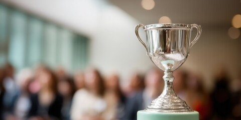 Elevated Corporate Wellness Volunteer Recognition Day Silver Trophy Spotlighting Professional Achievement in Minimalist High-Performance Event Design