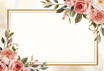 Elegant floral frame design with pink roses and greenery  