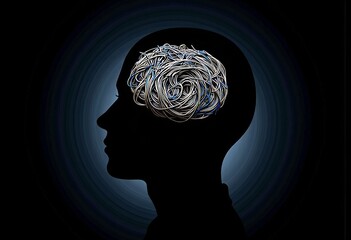 Obraz premium Abstract representation of a human brain filled with tangled wires 