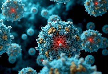 Fototapeta premium Viral particles under microscopic view in vibrant colors 