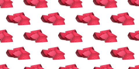 Fototapeta premium Sliced beetroot seamless pattern on white background
